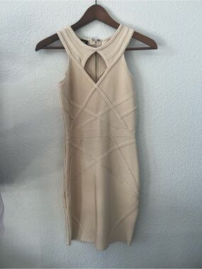 bebe Nude Beige Sleeveless Bodycon Midi Dress
